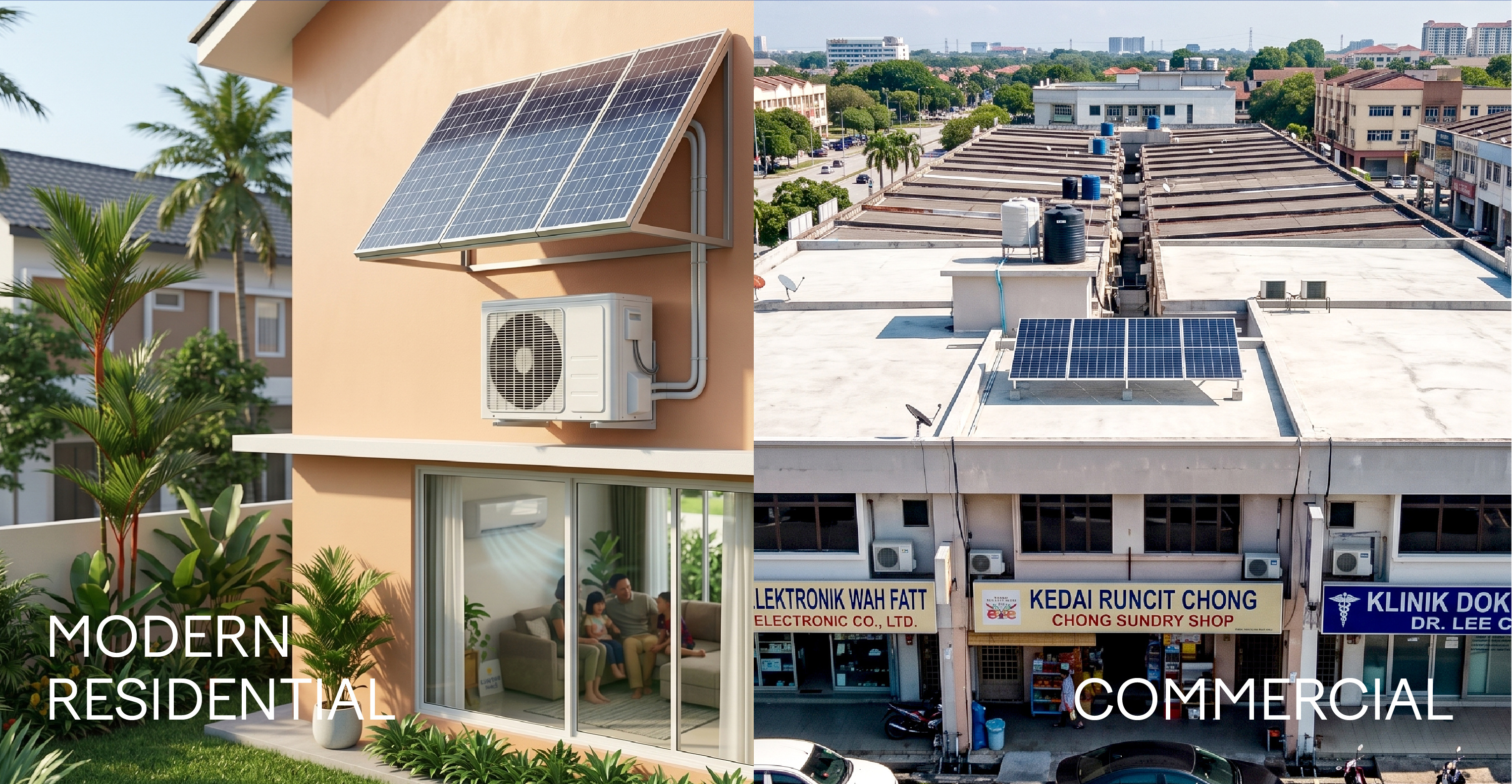 Modern Residential and Commercial solar hybrid air conditioning applications